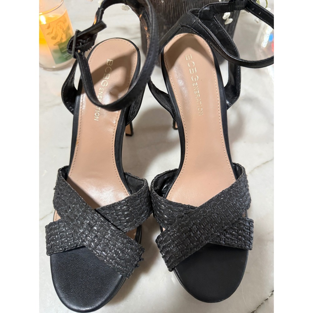 BCBGeneration Niada-2 Black Woven Platform Ankle Strap Stiletto Heels Size 7M